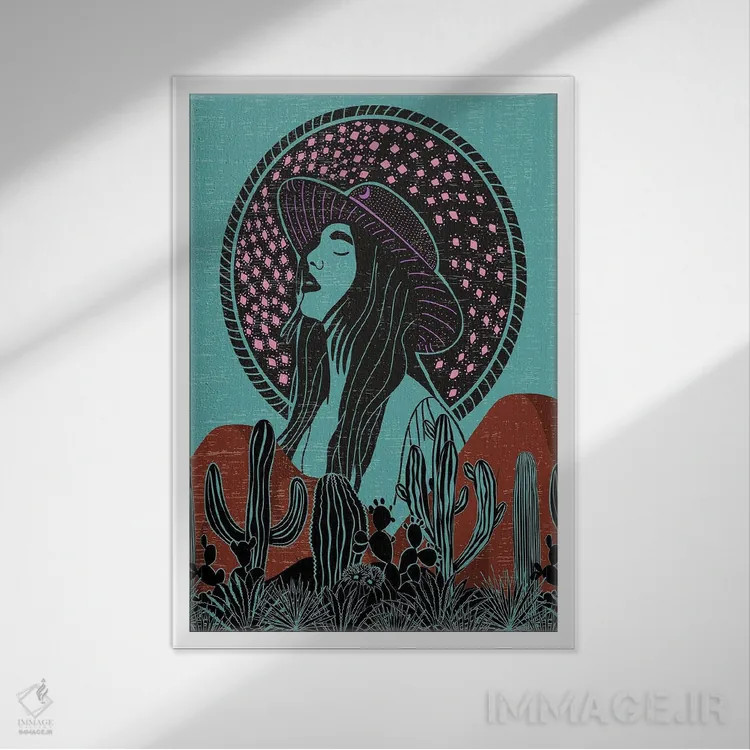 تابلو زن صحرا اثر اروویند پرینتس - نمای قابدار سفید