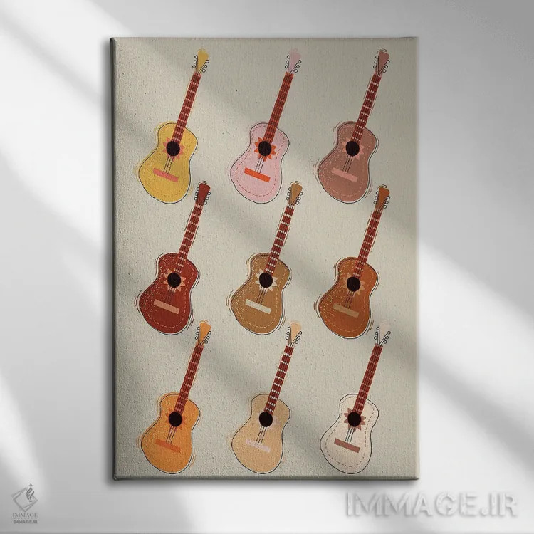تابلو گیتارها اثر اروویند پرینتس - نمای روبهرو روی دیوار
