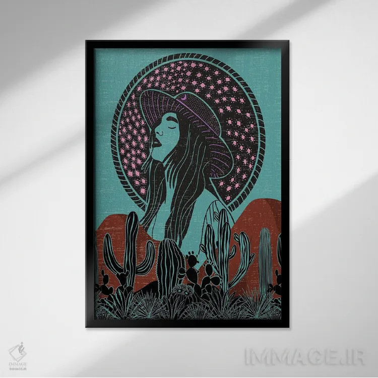 تابلو زن صحرا اثر اروویند پرینتس - نمای قابدار مشکی