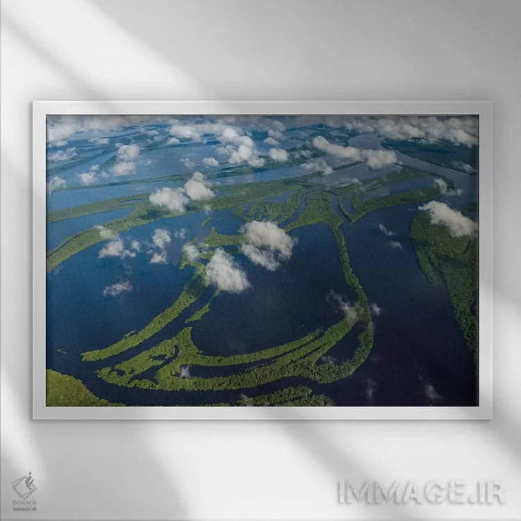 تابلو Manaus, Brazil II,نمای هوایی حوضهٔ رود آمازون، مانائوس، برزیل II اثر آرت وولف (عکاس حیات وحش آمریکایی) - نمای قابدار سفید