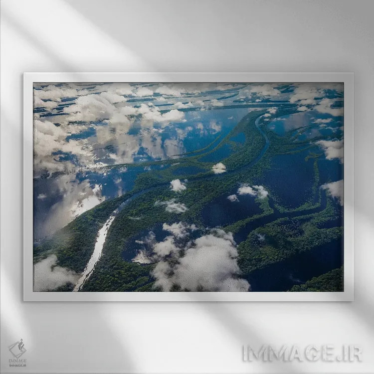 تابلو Manaus, Brazil I,نمای هوایی حوضهٔ رود آمازون، مانائوس، برزیل I اثر آرت وولف (عکاس حیات وحش آمریکایی) - نمای قابدار سفید