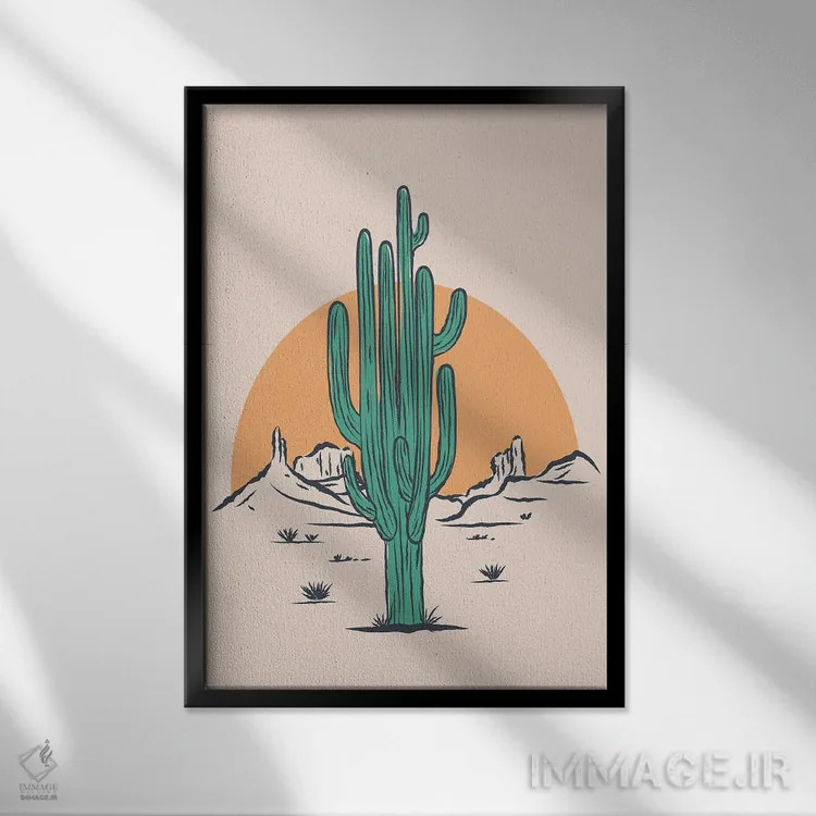تابلو کاکتوس تنها اثر اروویند پرینتس - نمای قابدار مشکی