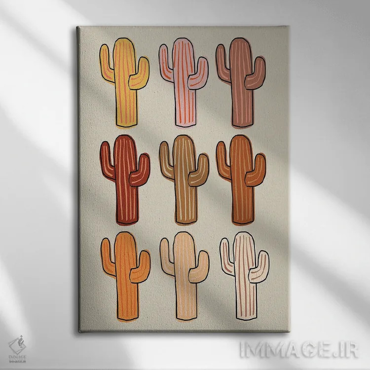تابلو کاکتوسهای متنوع اثر اروویند پرینتس - نمای روبهرو روی دیوار