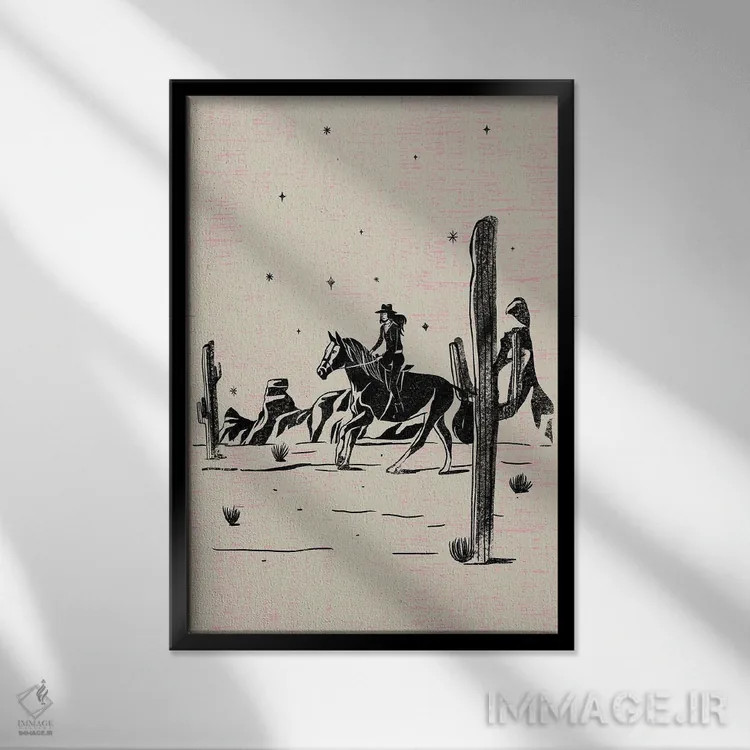 تابلو کابوی دختر تنها اثر اروویند پرینتس - نمای قابدار مشکی