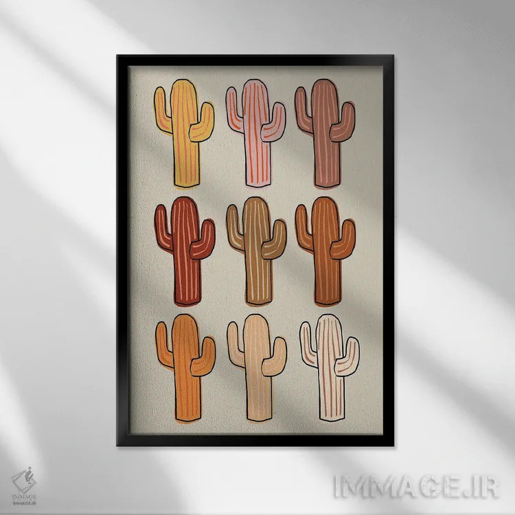 تابلو کاکتوسهای متنوع اثر اروویند پرینتس - نمای قابدار مشکی