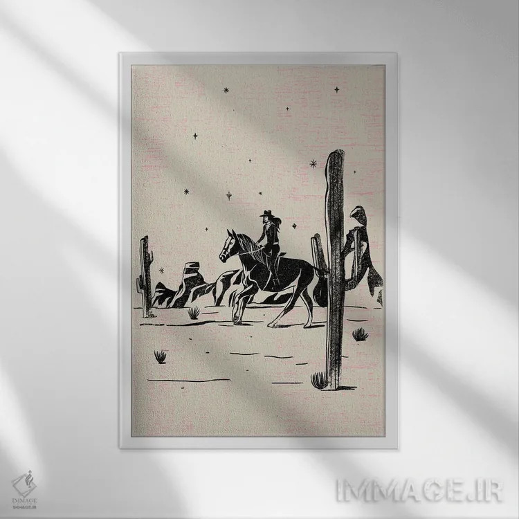 تابلو کابوی دختر تنها اثر اروویند پرینتس - نمای قابدار سفید