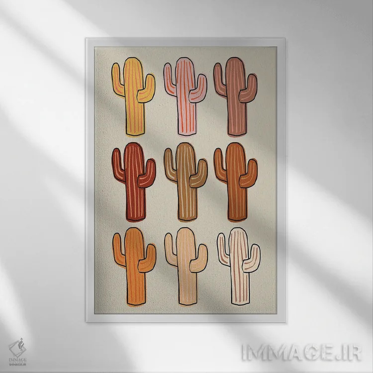 تابلو کاکتوسهای متنوع اثر اروویند پرینتس - نمای قابدار سفید