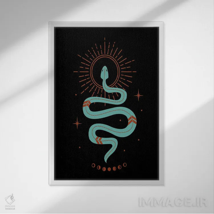 تابلو مار فیروزهای اثر اروویند پرینتس - نمای قابدار سفید