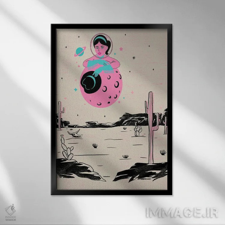 تابلو کابوی دختر فضایی II اثر اروویند پرینتس - نمای قابدار مشکی