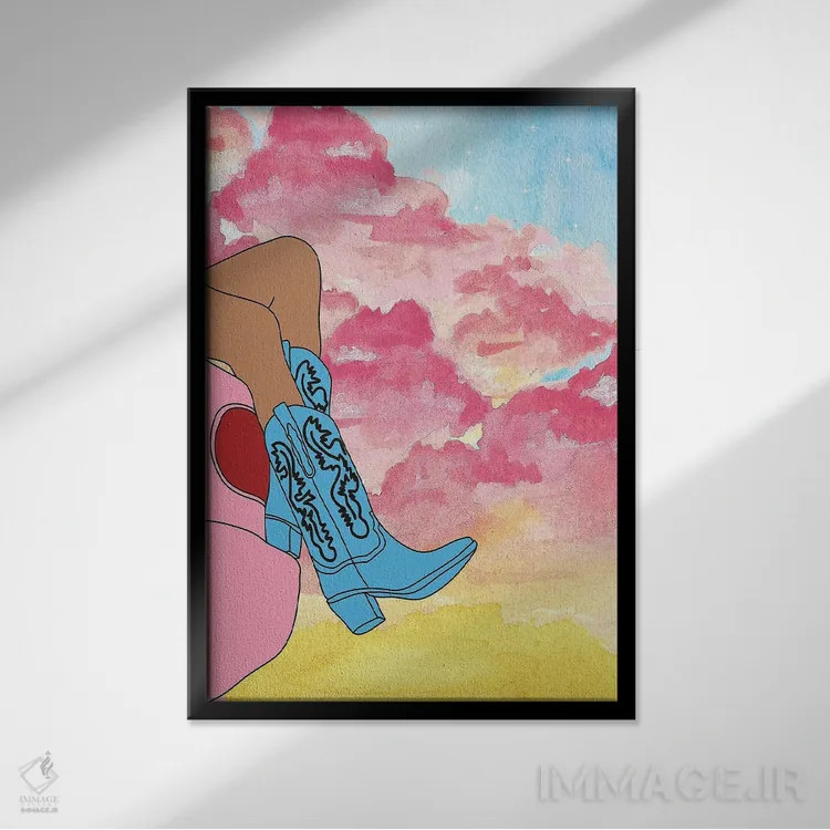 تابلو چکمههای غروب اثر اروویند پرینتس - نمای قابدار مشکی