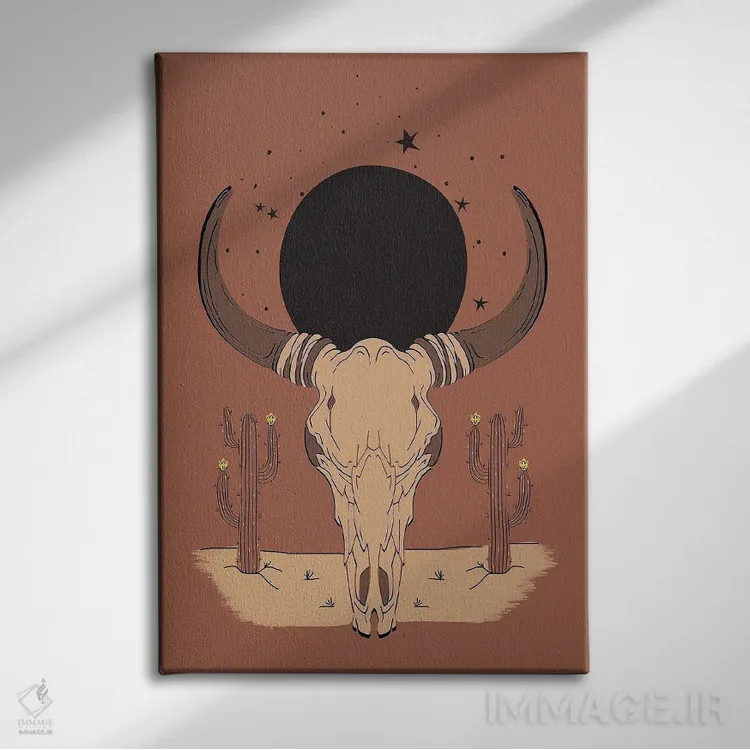 تابلو جمجمه گاو اثر اروویند پرینتس - نمای روبهرو روی دیوار