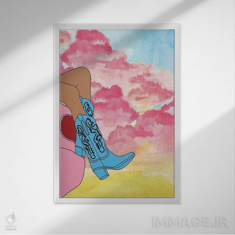 تابلو چکمههای غروب اثر اروویند پرینتس - نمای قابدار سفید