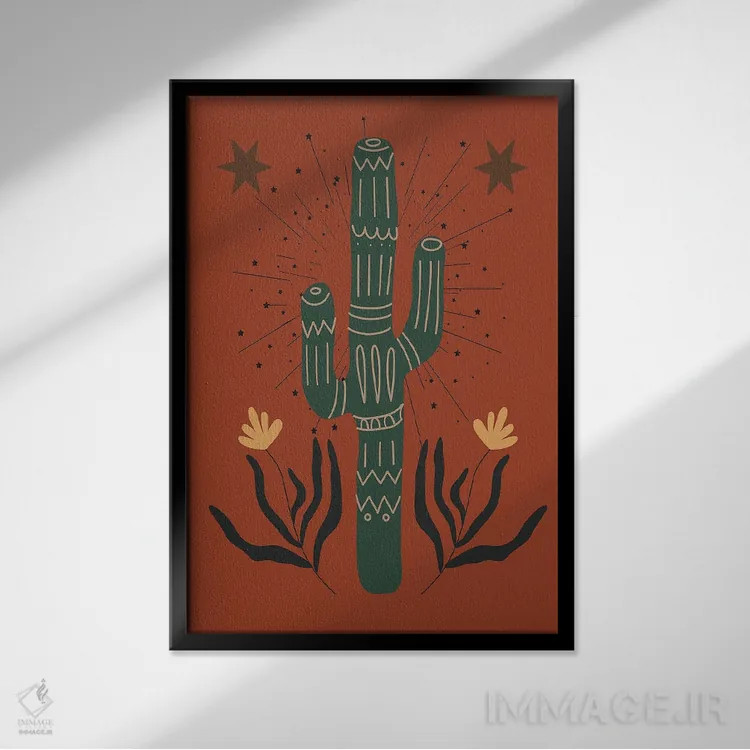 تابلو کاکتوس غربی اثر اروویند پرینتس - نمای قابدار مشکی