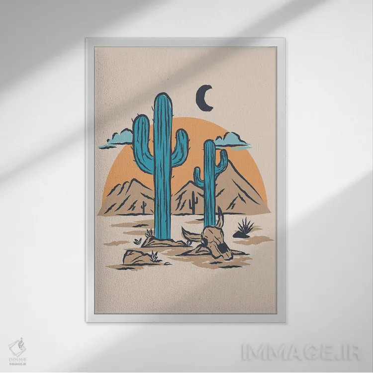 تابلو کاکتوسهای فیروزهای اثر اروویند پرینتس - نمای قابدار سفید