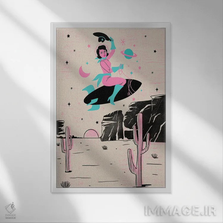 تابلو کابوی دختر فضایی اثر اروویند پرینتس - نمای قابدار سفید