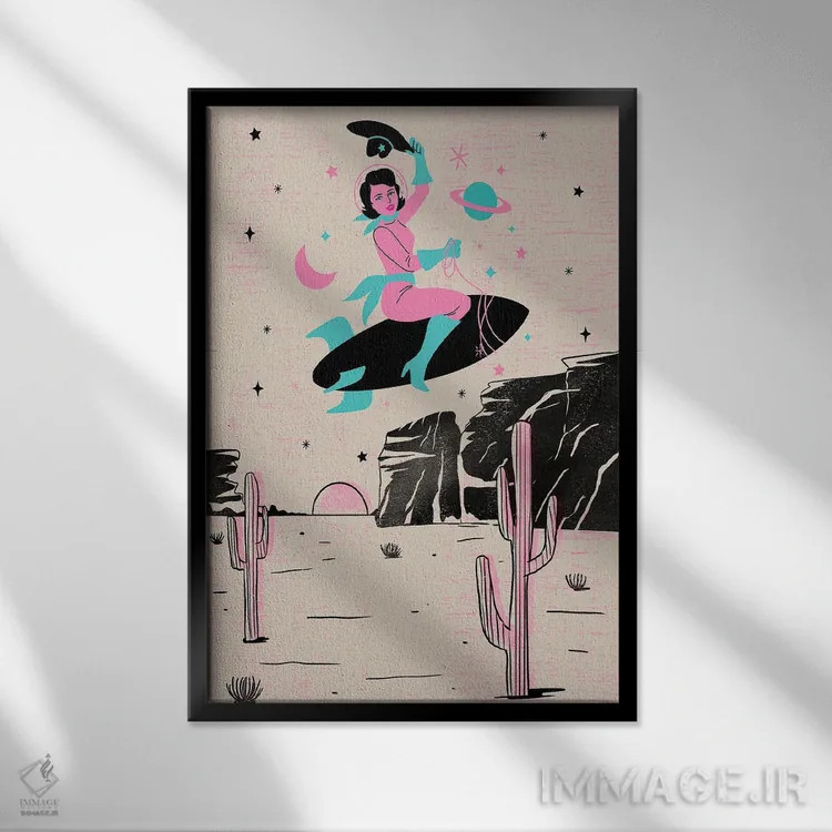 تابلو کابوی دختر فضایی اثر اروویند پرینتس - نمای قابدار مشکی