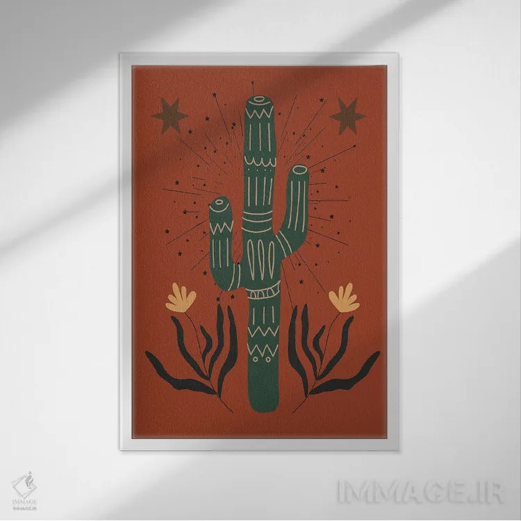 تابلو کاکتوس غربی اثر اروویند پرینتس - نمای قابدار سفید