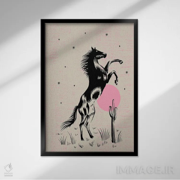 تابلو اسب وحشی اثر اروویند پرینتس - نمای قابدار مشکی