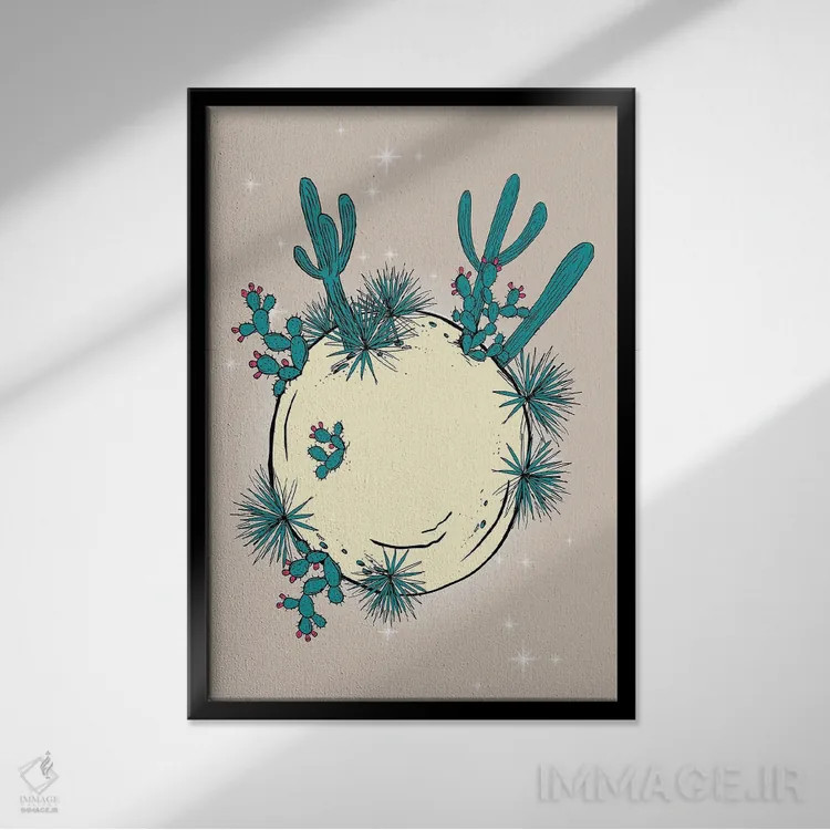 تابلو ماه کاکتوس اثر اروویند پرینتس - نمای قابدار مشکی