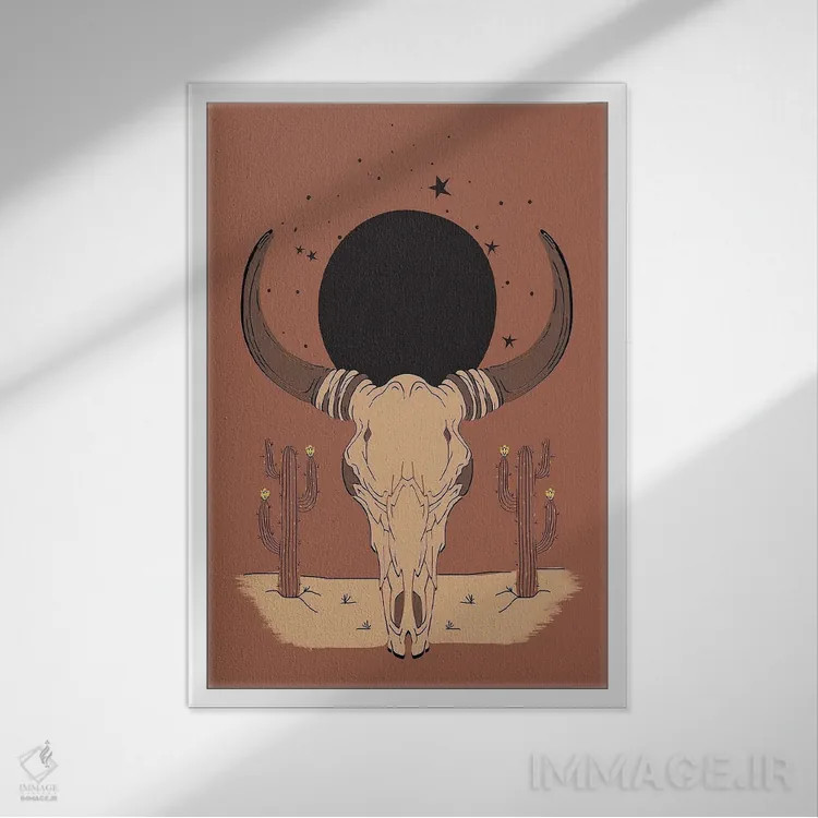 تابلو جمجمه گاو اثر اروویند پرینتس - نمای قابدار سفید