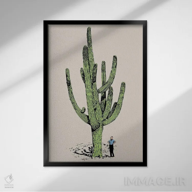 تابلو مرد کاکتوس اثر اروویند پرینتس - نمای قابدار مشکی
