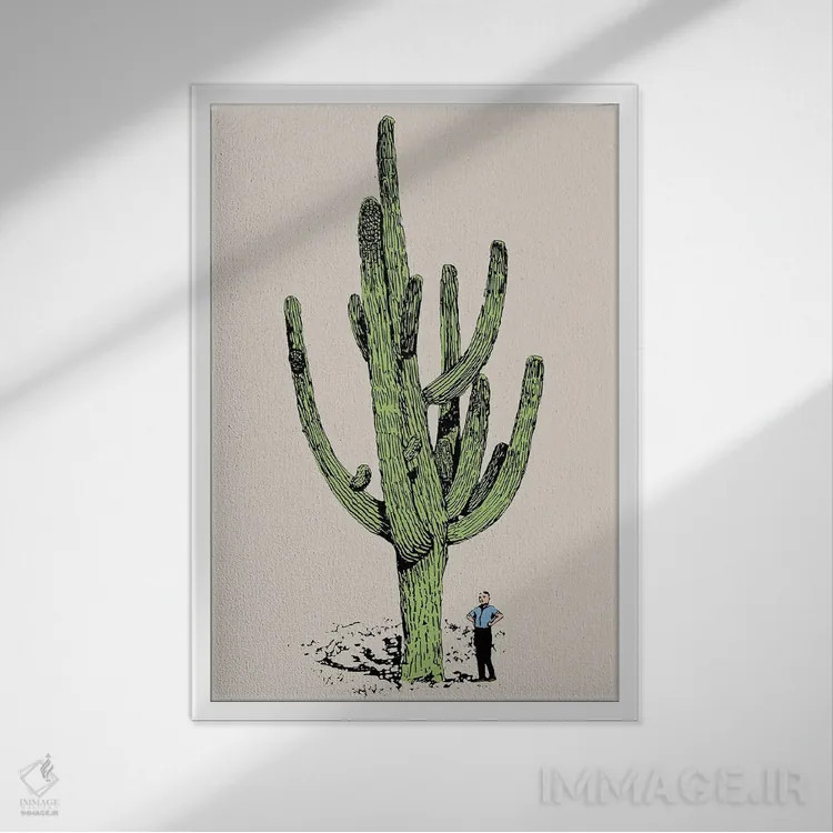 تابلو مرد کاکتوس اثر اروویند پرینتس - نمای قابدار سفید