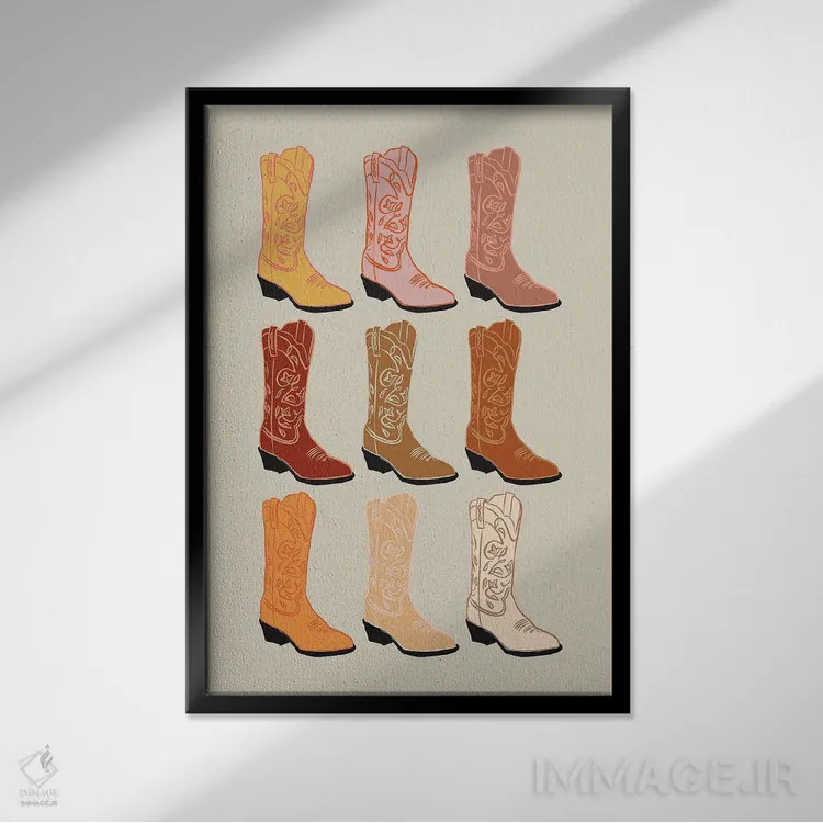 تابلو چکمههای کابویی اثر اروویند پرینتس - نمای قابدار مشکی