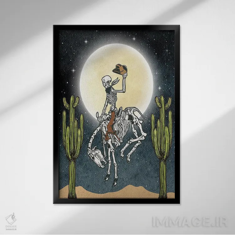 تابلو اسکلت کابویی اثر اروویند پرینتس - نمای قابدار مشکی