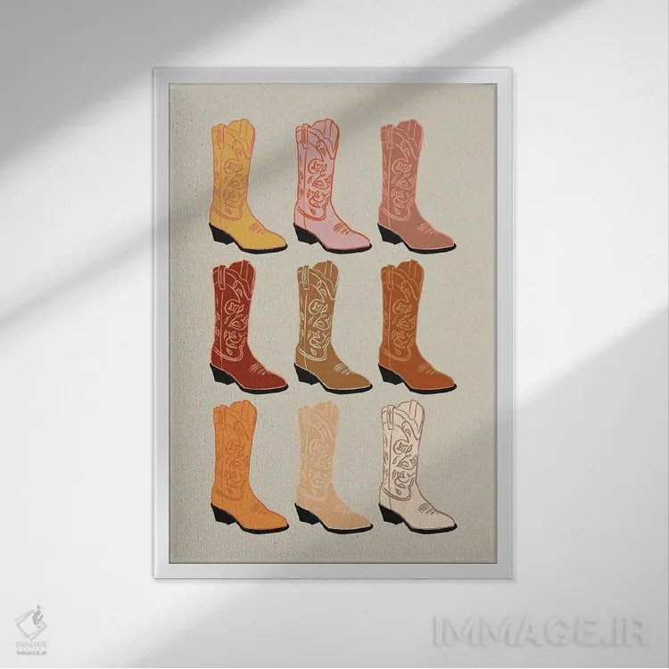 تابلو چکمههای کابویی اثر اروویند پرینتس - نمای قابدار سفید