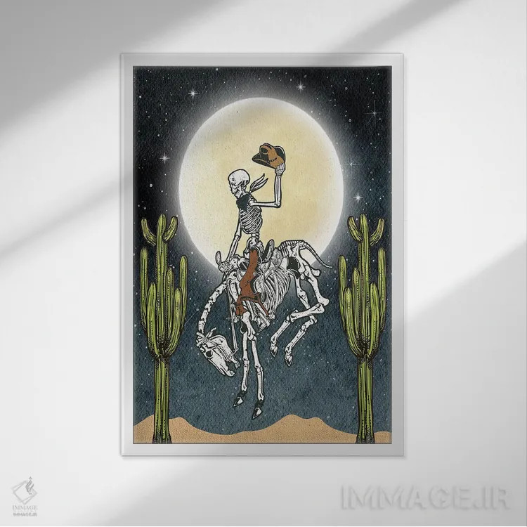 تابلو اسکلت کابویی اثر اروویند پرینتس - نمای قابدار سفید