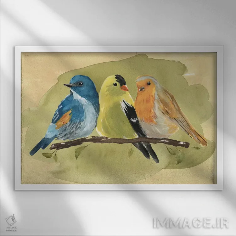 تابلو نشست پرنده I اثر آنی وارن - نمای قابدار سفید