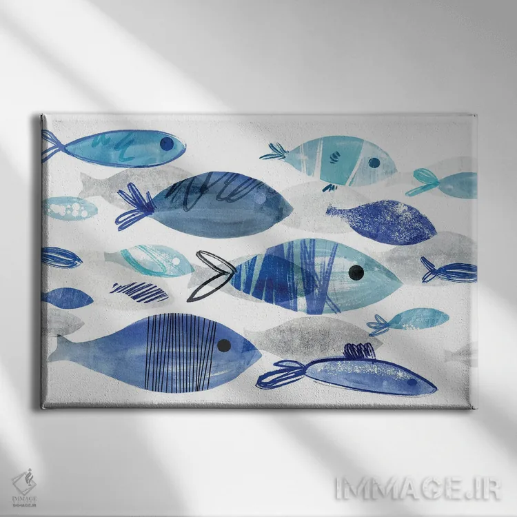 تابلو رژه ماهیها I اثر آنی وارن - نمای روبهرو روی دیوار