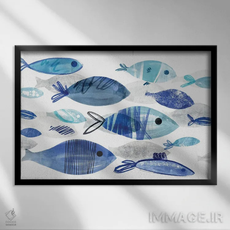 تابلو رژه ماهیها I اثر آنی وارن - نمای قابدار مشکی