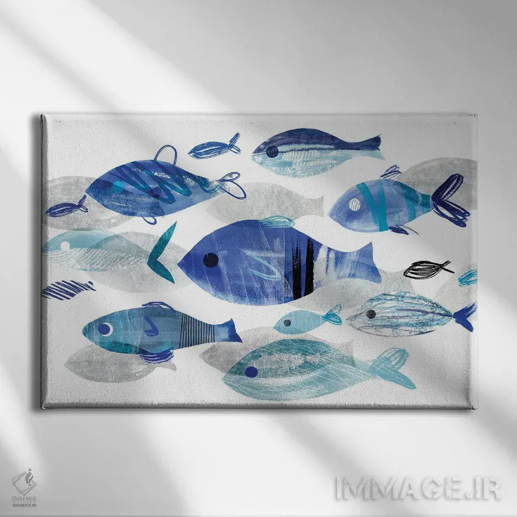 تابلو رژه ماهیها II اثر آنی وارن - نمای روبهرو روی دیوار