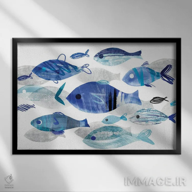 تابلو رژه ماهیها II اثر آنی وارن - نمای قابدار مشکی