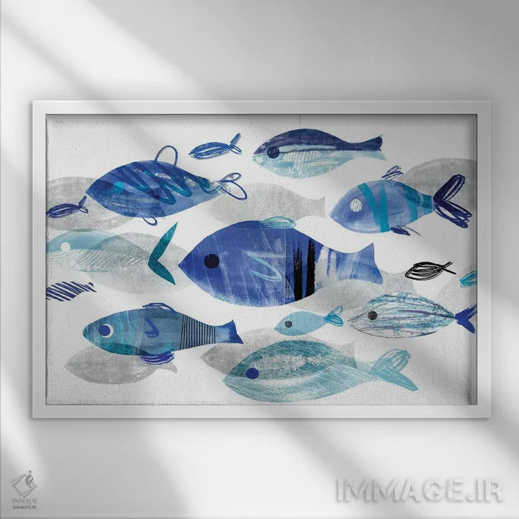 تابلو رژه ماهیها II اثر آنی وارن - نمای قابدار سفید