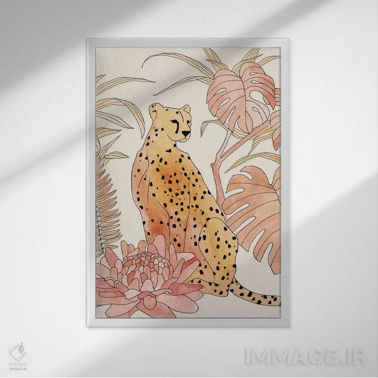 تابلو یوزپلنگ سرخگونه III اثر آنی وارن - نمای قابدار سفید