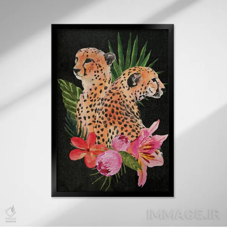 تابلو دستهگل یوزپلنگ I اثر آنی وارن - نمای قابدار مشکی