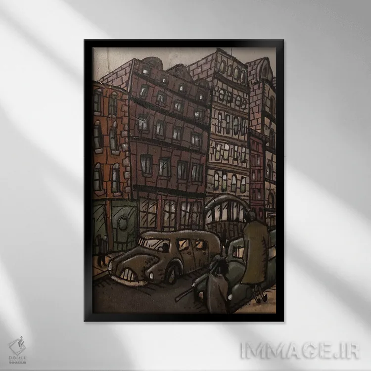 تابلو مرکز شهر نیویورک اثر آرون ووتن - نمای قابدار مشکی