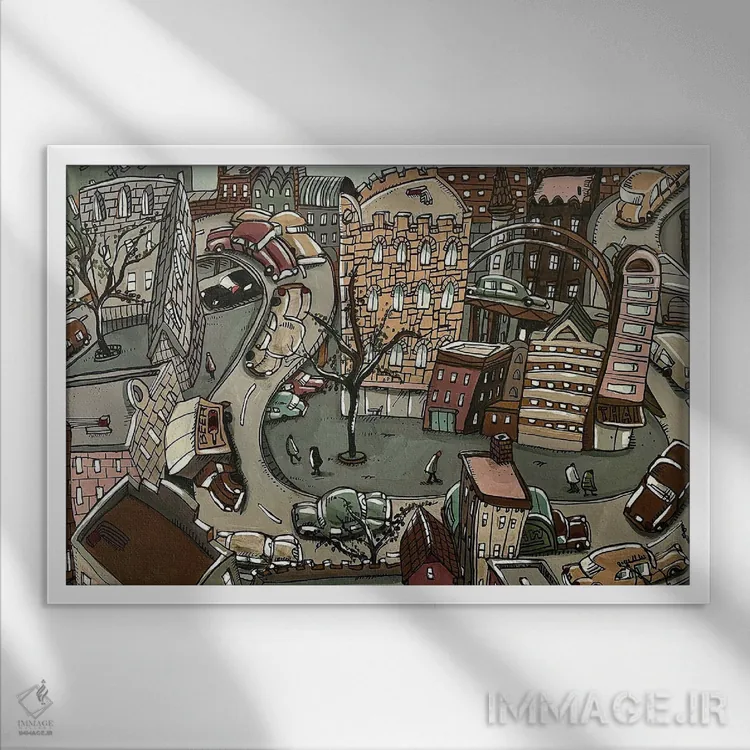 تابلو جاده پرپیچوخم اثر آرون ووتن - نمای قابدار سفید