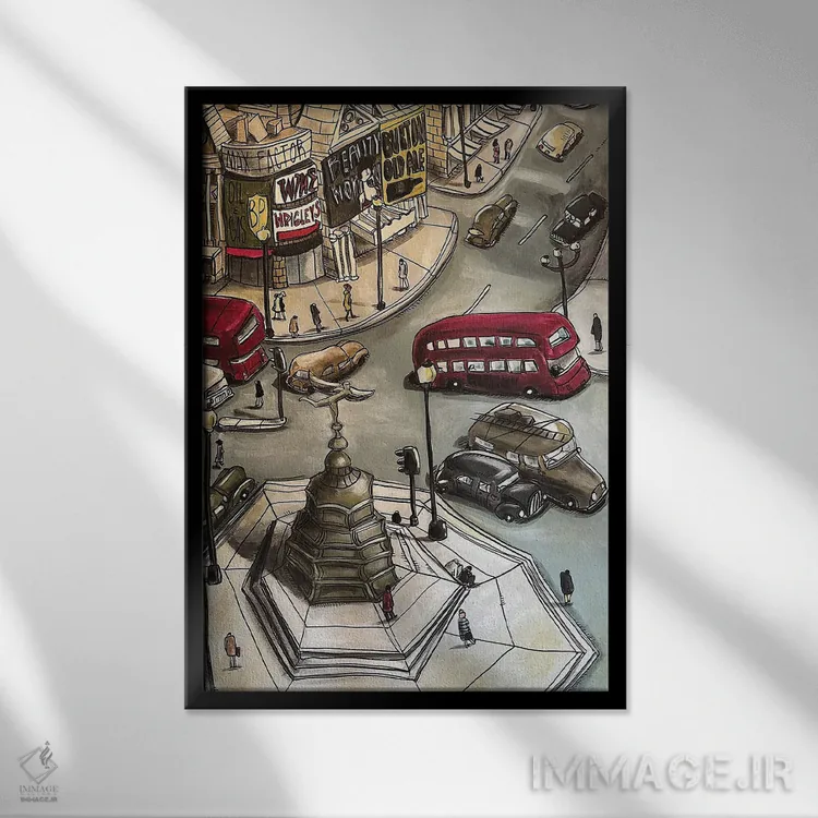 تابلو پیکادیلی سیرکوس (لندن) اثر آرون ووتن - نمای قابدار مشکی