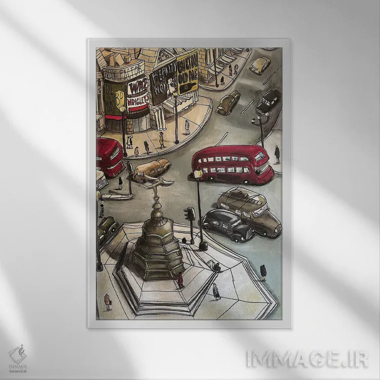 تابلو پیکادیلی سیرکوس (لندن) اثر آرون ووتن - نمای قابدار سفید