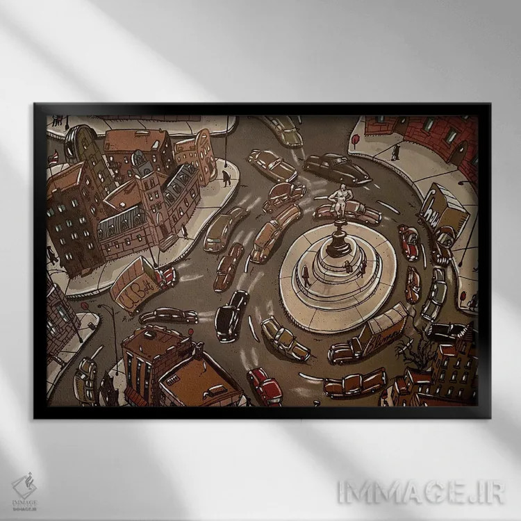 تابلو میدان دوربرگردان اثر آرون ووتن - نمای قابدار مشکی