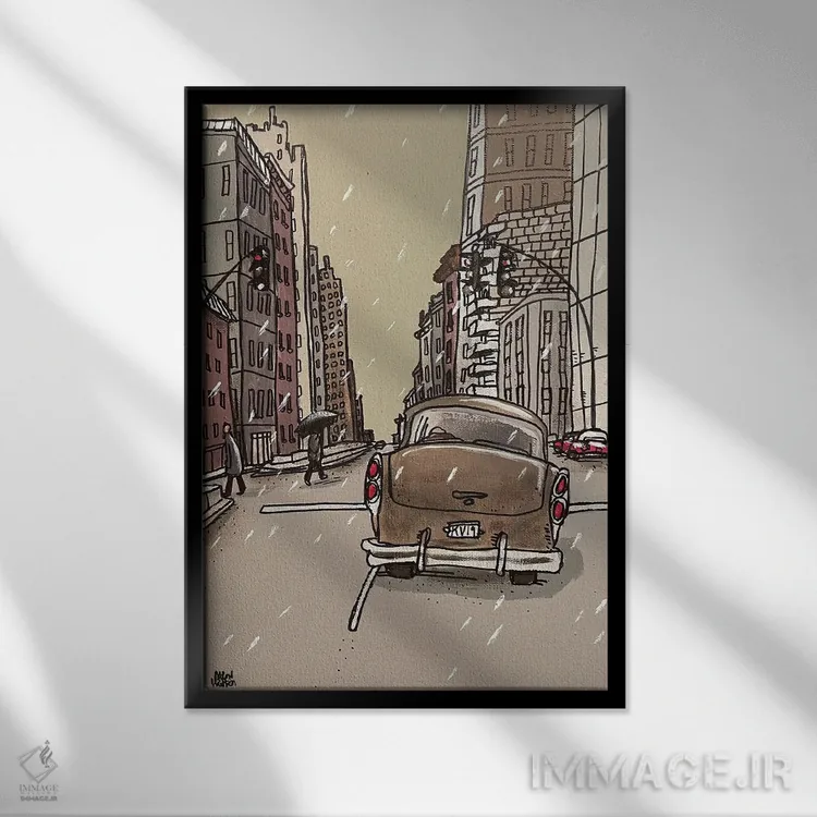 تابلو شهر برفی اثر آرون ووتن - نمای قابدار مشکی