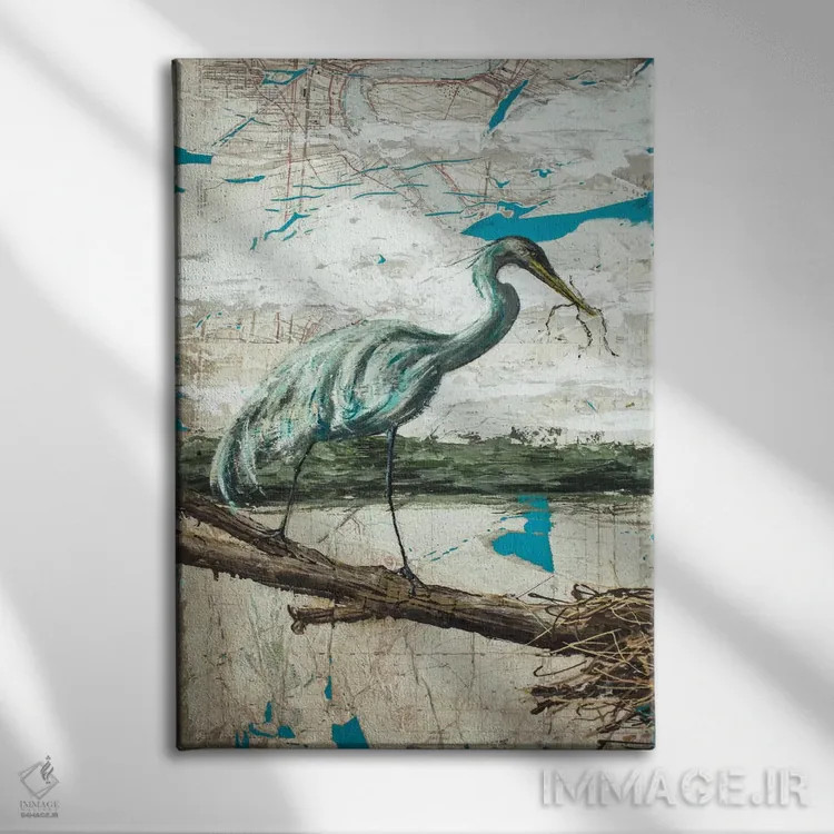 تابلو حواصیل میدوی II (پرنده) اثر آلیسون ویکـی - نمای روبهرو روی دیوار