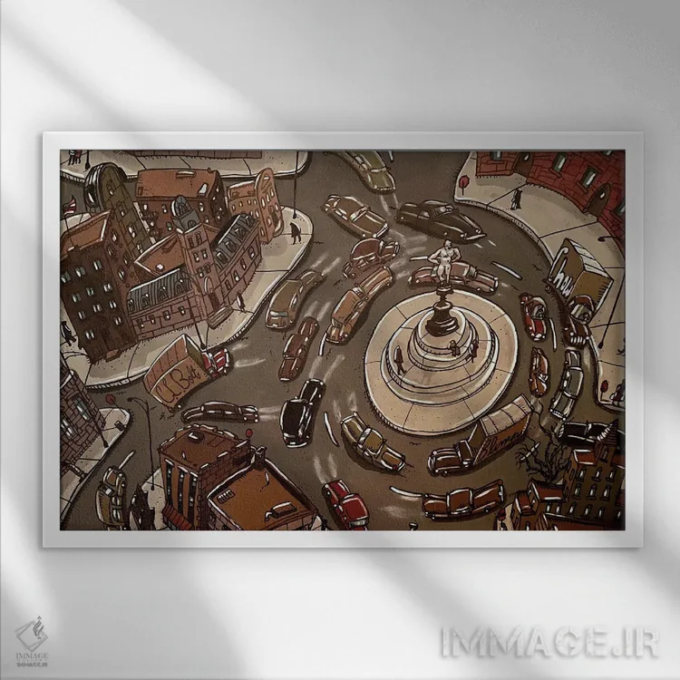 تابلو میدان دوربرگردان اثر آرون ووتن - نمای قابدار سفید