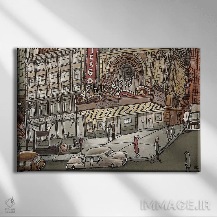 تابلو تئاتر شیکاگو اثر آرون ووتن - نمای روبهرو روی دیوار