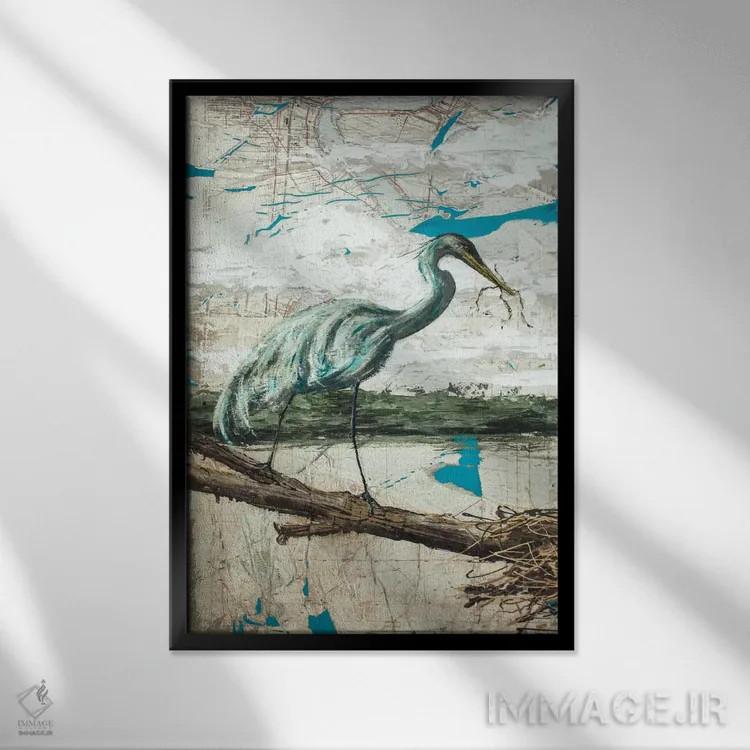 تابلو حواصیل میدوی II (پرنده) اثر آلیسون ویکـی - نمای قابدار مشکی