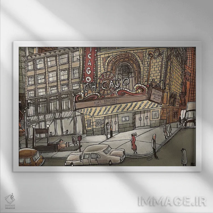 تابلو تئاتر شیکاگو اثر آرون ووتن - نمای قابدار سفید