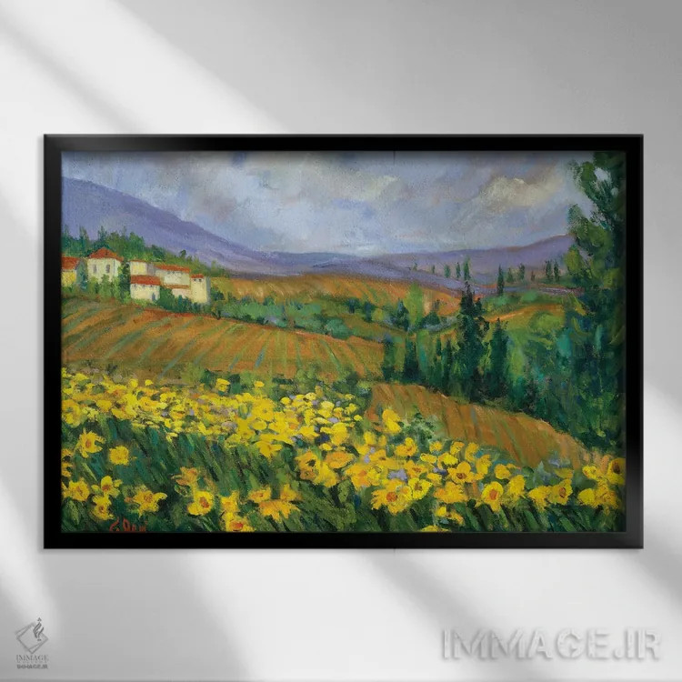 تابلو مزرعه زرد اثر الکسی فاین - نمای قابدار مشکی